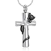 constantlife Cross Urn Necklace for Ashes Cat Butterfly Cremation Jewelry for Women Men Memorial Pendant Chain Human Pet Ashes Holder