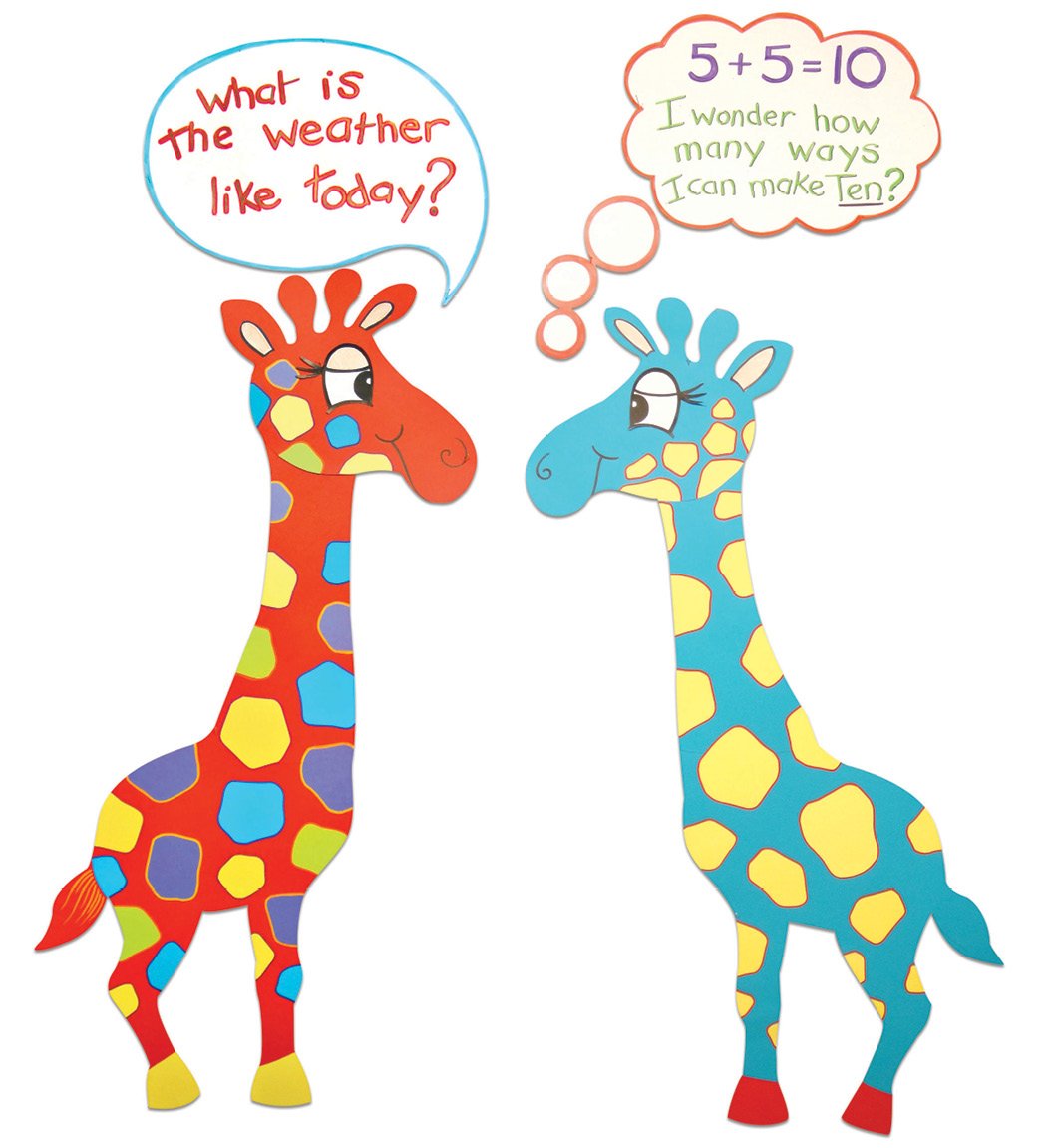 Springboard Jumbo Giraffe Shapes for Classroom Display - Pre-cut Card Giraffes w/ A3 Speech Bubbles - Classroom Decorations and School Supplies - Arts and Crafts for Kids - 10-Pack - 70 x 45 cm