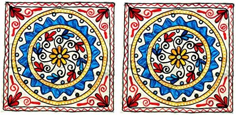 Handcrafted Woolen threads Embroidery Printed Cushion Covers Set of 2 -Throw Pillow Covers Cotton Fabric Indian Home Furnishing Decorative 16x 16 Inch-UP-CC003