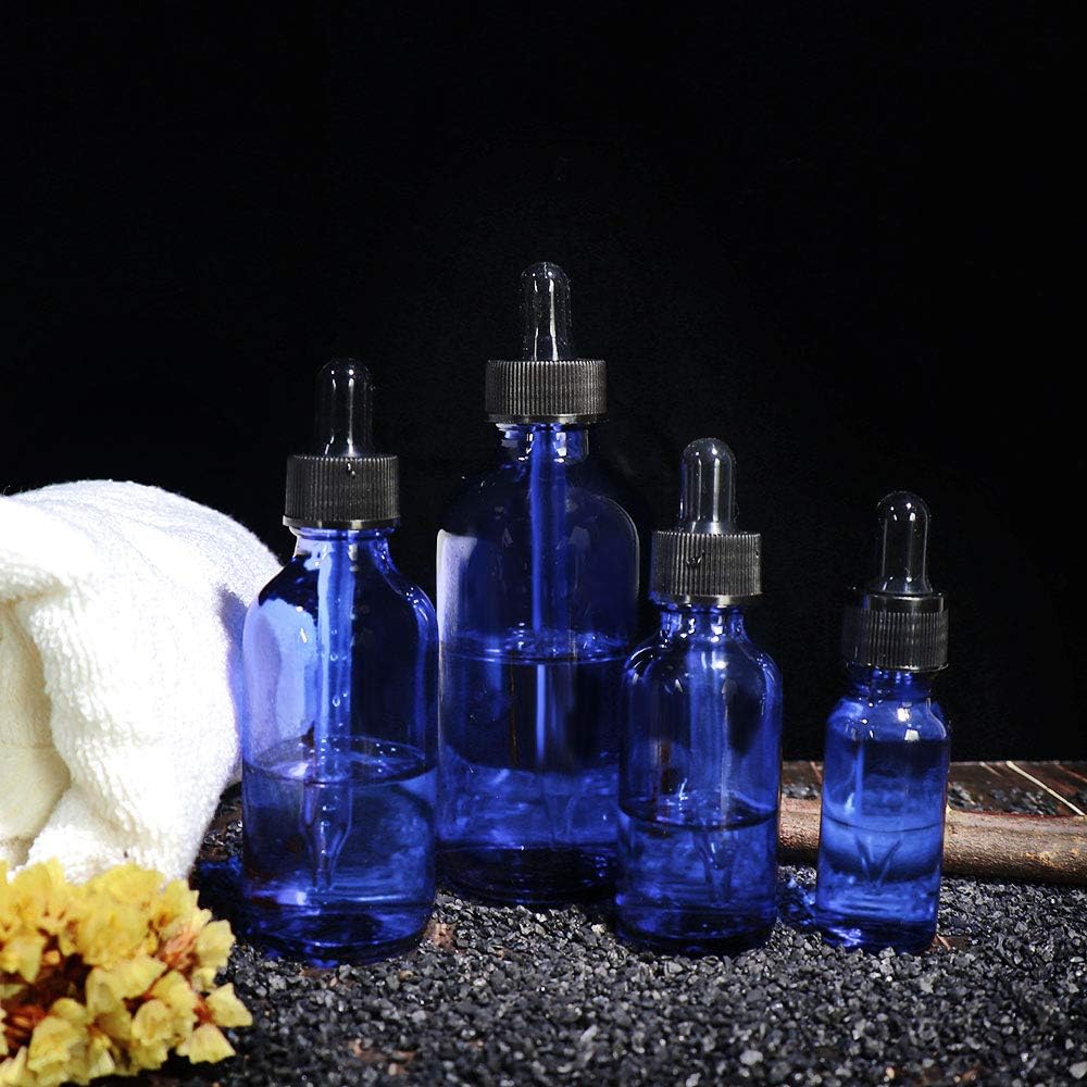 4 oz Glass Bottles with Glass Droppers & Plastic Cap,Brush, Funnels and Labels, Blue Travel Bottles for Essential Oils, Liquids and Chemical Lab. Set of 6 Pack.: Beauty