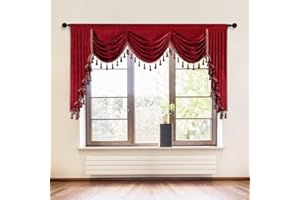 ELKCA Thick Chenille Window Curtains Valance for Holiday Burgundy Red Waterfall Valance for Bedroom,Rod Pocket (W79, 1 Panel)
