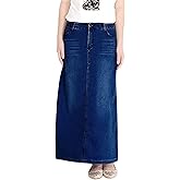 chouyatou Women's Casual Stretch Waist Washed Denim A-line Maxi Skirt