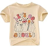 KEKEMI Toddler Baby Girls Halloween Shirt Let's Go Ghouls T-Shirt Ghost Spooky Season Outfit Cute Fall Short Sleeve Tees Tops