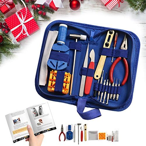 Watch Repair Kit Professional - Complete Tool Set with Watchmaker's and Jewelers "Maintenance &amp; Service" User Manual - Storage Case - Microfibre Cleaning Towel (16 Pieces)
