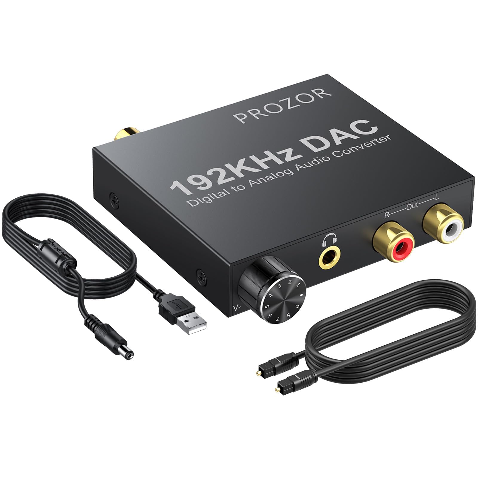 PROZOR DAC Converter 192KHz - Optical to 3.5mm Support Volume Adjust Digital to Analog Audio Converter Optical SPDIF Toslink Coaxial to 3.5mm L/R RCA Analog Stereo Adapter for PS3 PS HDTV Blu-ray DVD