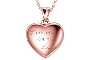 LONAGO Forever In My Heart Locket Necklace That Hold Two Pictures Heart Photo Locket Necklace Gift for Women