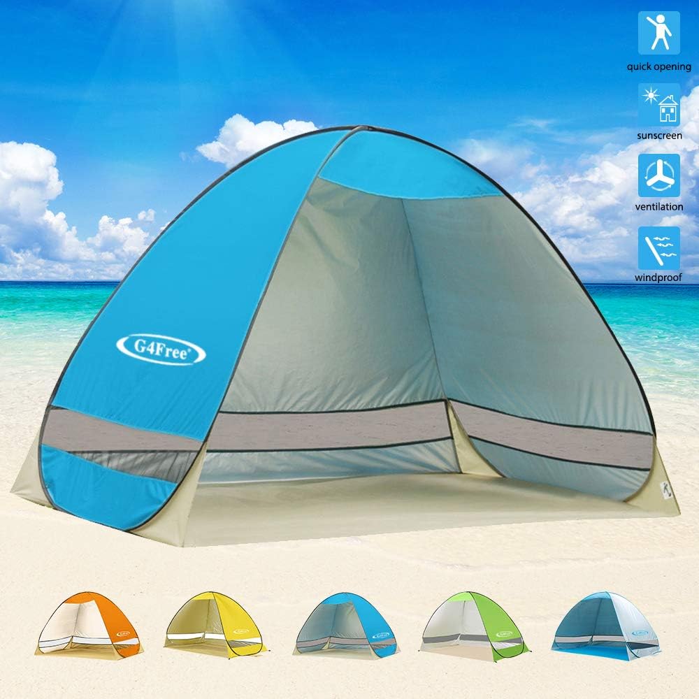 G4Free Large Pop up Beach Tent Automatic Sun Shelter Outdoor Cabana Sun Umbrella 3-4 Person Fishing Anti UV Sun Shelter Tents Instant Portable