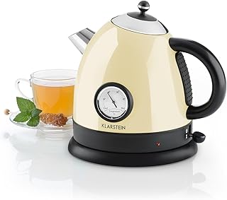 Klarstein Aquavita - Wasserkocher, Teekocher, Retro Teekessel Design, 1.7 Liter, 2200 Watt, kabellos, Cool-Touch-Griff, Trockengehschutz/Überhitzungsschutz, creme