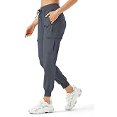 REWKOY Women's Cargo Joggers Lightweight Quick Dry Hiking Pants Water Resistant Athletic Travel Pants with 5 Pockets UPF 50+