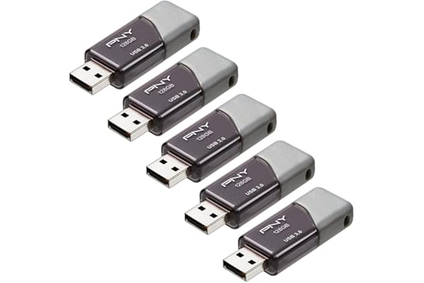 PNY 128GB Turbo Attaché 3 USB 3.0 Flash Drive 5-Pack – Grey, P-FD128X5TBOP-MP, 100MB/s, Light-Weight Durable - Data Storage and Transfer