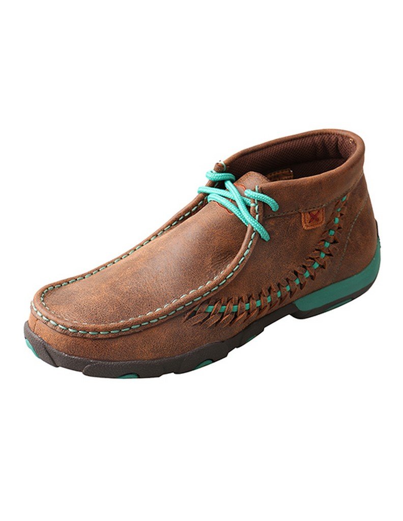 Twisted X Women's Chukka Driving Moc, Moc Toe, Bomber & Turquoise Side Sitching, 9 M Image