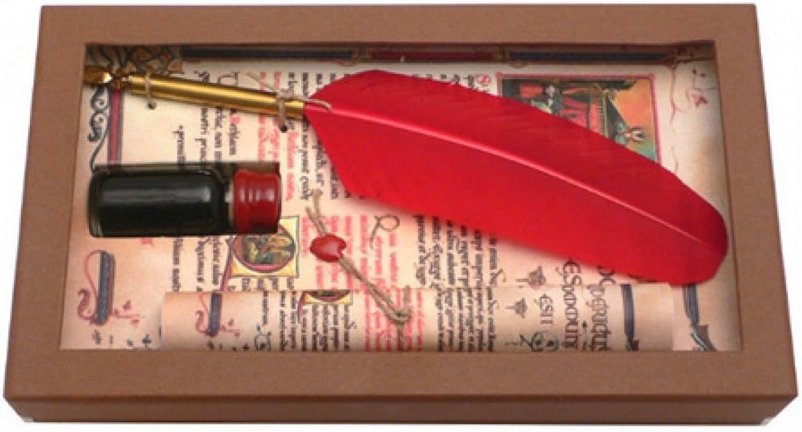 Coles Calligraphy Feather Quill and Stationery Set - Red