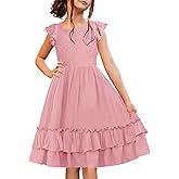 HOSIKA Girls Lace Flower Boho Ruffle Sleeve A-Line Tiered Summer Dress for Wedding Party with Pockets