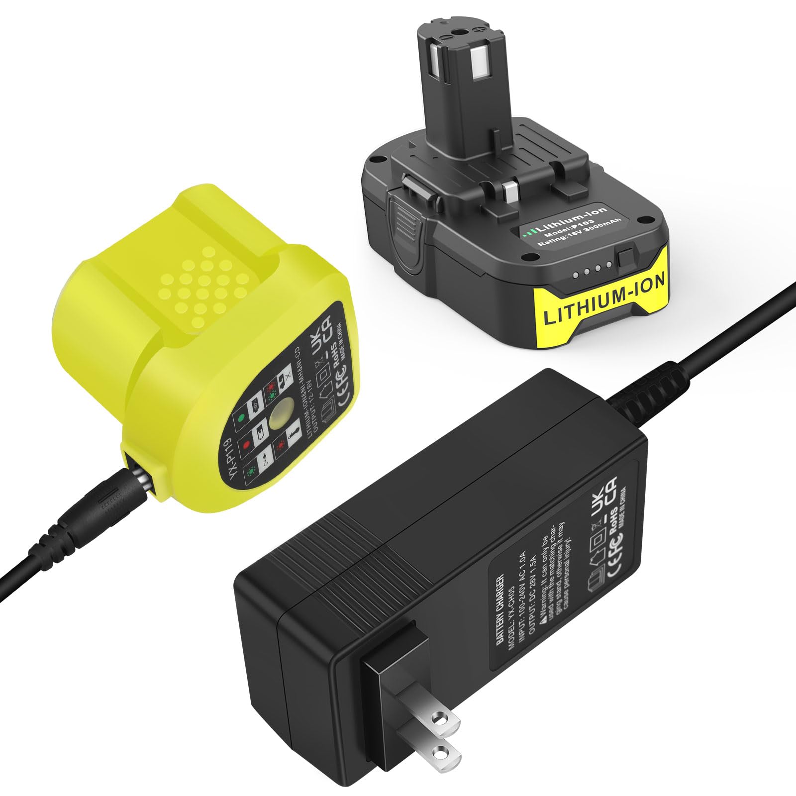 Photo 1 of TREE.NB 3.0Ah Replacement for Ryobi 18V Battery and Dual Chemistry Charger Combo Compatible with Ryobi Oneplus 18V Battery P102 P103 P104 P105 P106 P107 P108 P109 P190 P122
