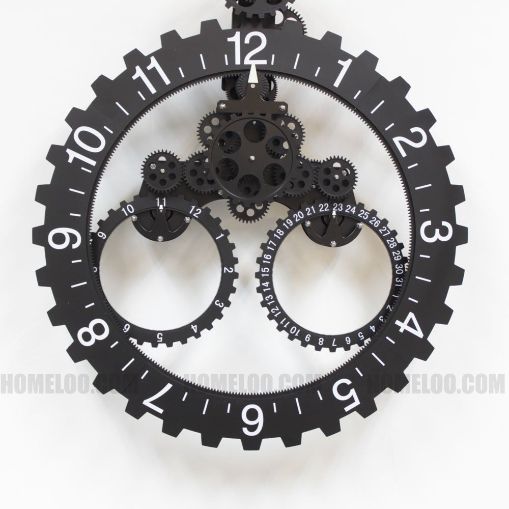 homeloo Modern Contemporary Mechanical Gear Wall Clock with Calendar