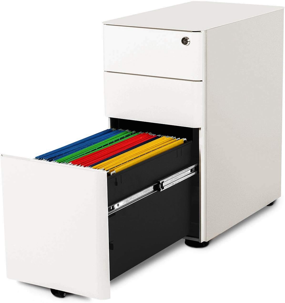 DEVAISE 3-Drawer Slim Vertical File Cabinet, Fully Assembled Except Casters, Legal/Letter Size, White : Office Products