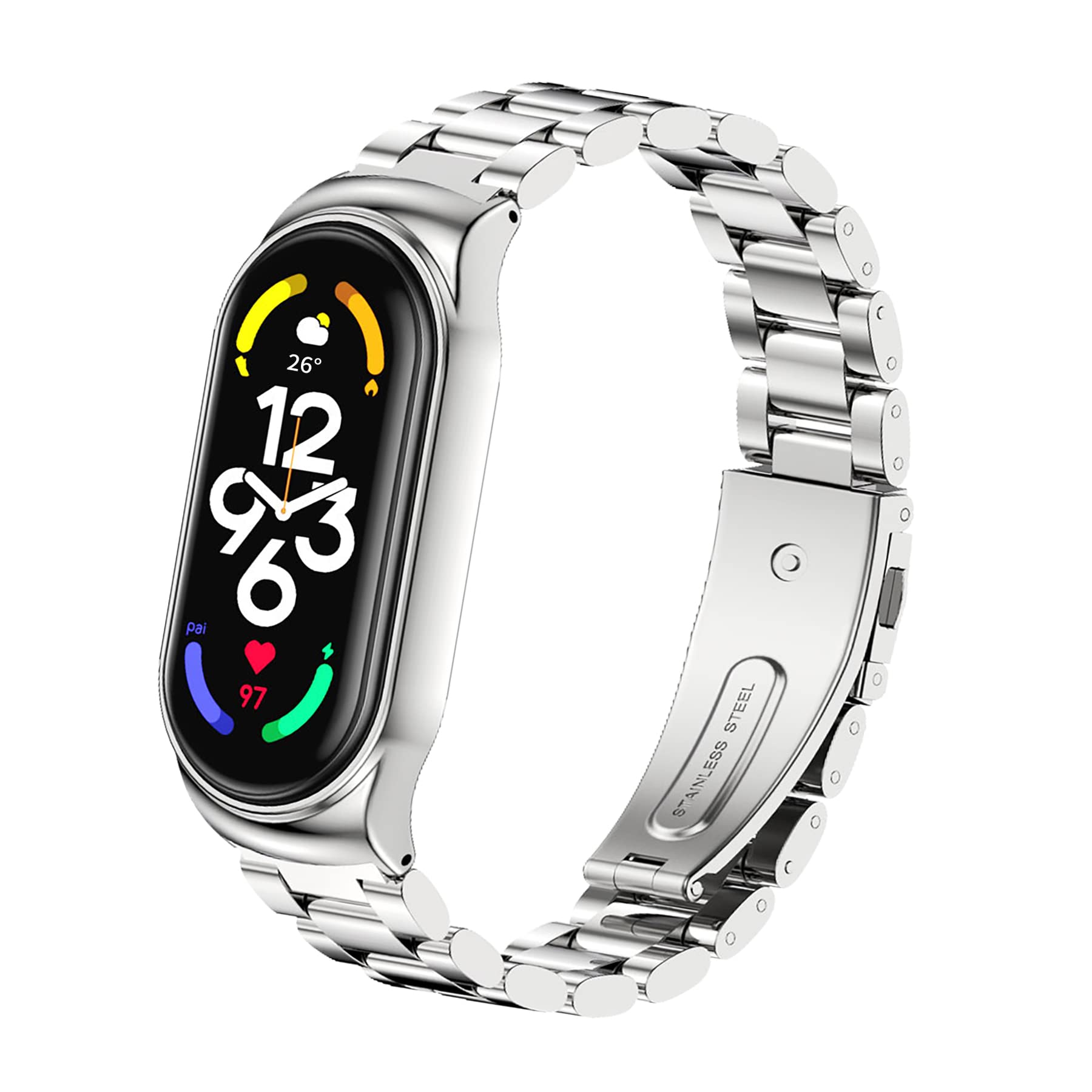 BDIG Replacement Bands Compatible with Xiaomi Band 7 Metal Bands, Mi Band 7 Bracelet Stainless Steel Adjustable Strap Replacement Strap Accessories with Xiaomi Mi Band 7