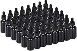 YONKAN 1 oz UV Resistant Dropper Bottle 48 Pack Black Glass Boston Bottles 30ml with Eye Droppers Black Caps for Essential Oils, Perfume, Leak Proof Travel Bottles for Liquids