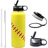 40 oz Softball Water Bottle, Wide Mouth Sports Flask Metal Travel Tumbler with 2 Lids, Stainless Steel Double Wall Vacuum Insulated Leak Proof Thermo Water Jug, Softball Stuff Gifts for Mom Girls