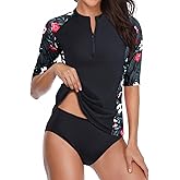 Daci Women 2 Piece Rash Guard Long Sleeve Zipper Bathing Suit with Bottom Built in Bra Swimsuit UPF 50