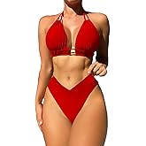 Meetall Cheeky High Cut Triangle Bikini Sets for Women Cute Halter Top Swimsuits 2 Piece