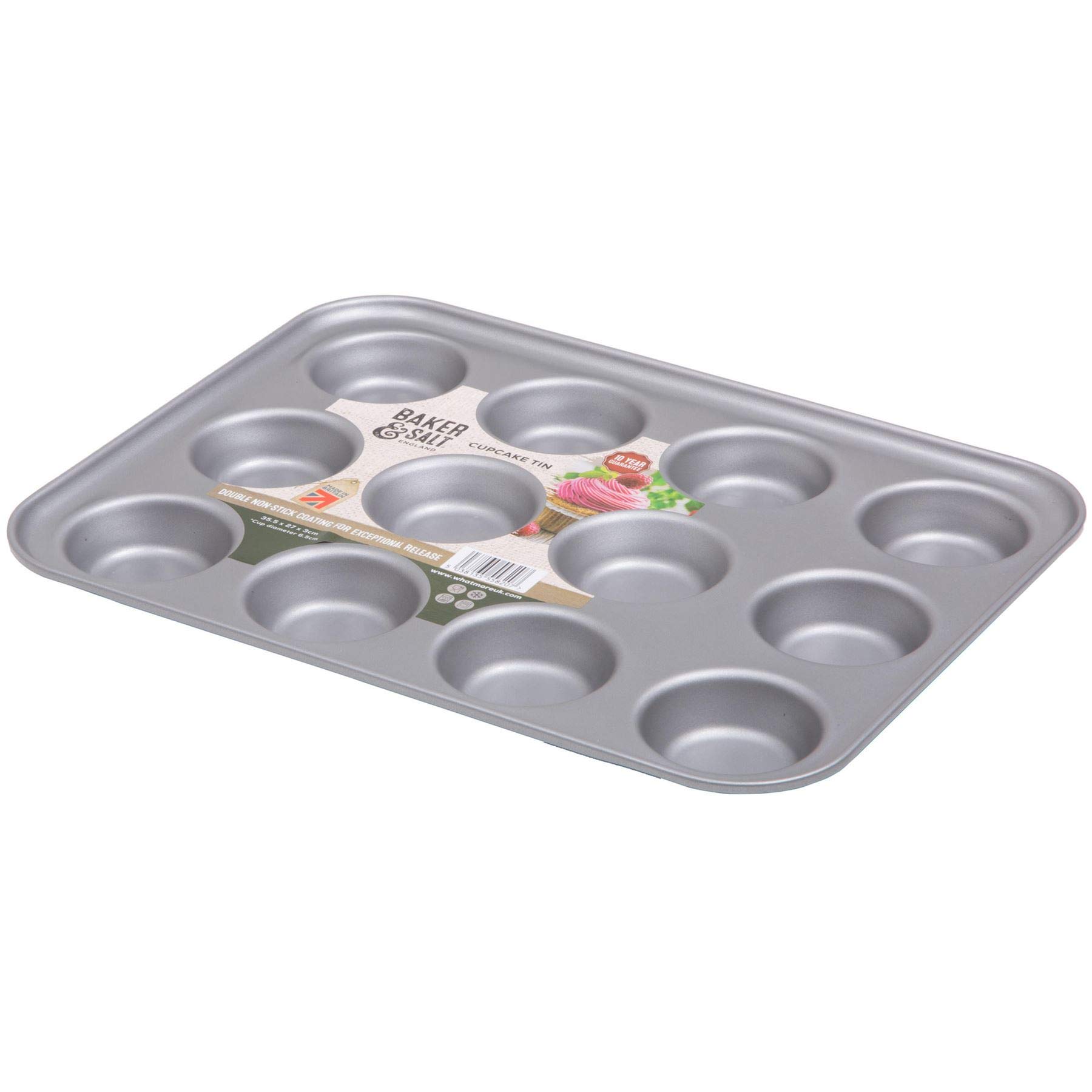 Baker & Salt® 12 Cup Cupcake Baking Tin Pudding Mould, Non-Stick Dishwasher Safe
