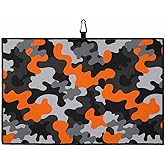 SEVENBABU Golf Towels for Golf Bags with Clip, Funny Microfiber Waffle Pattern Golf Towel, Grey and Orange Camouflage Print Golf Accessories for Men and Women Gifts 24x16 inch