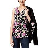 INC International Concepts Ruffled V-Neck Top Dotted Tulips
