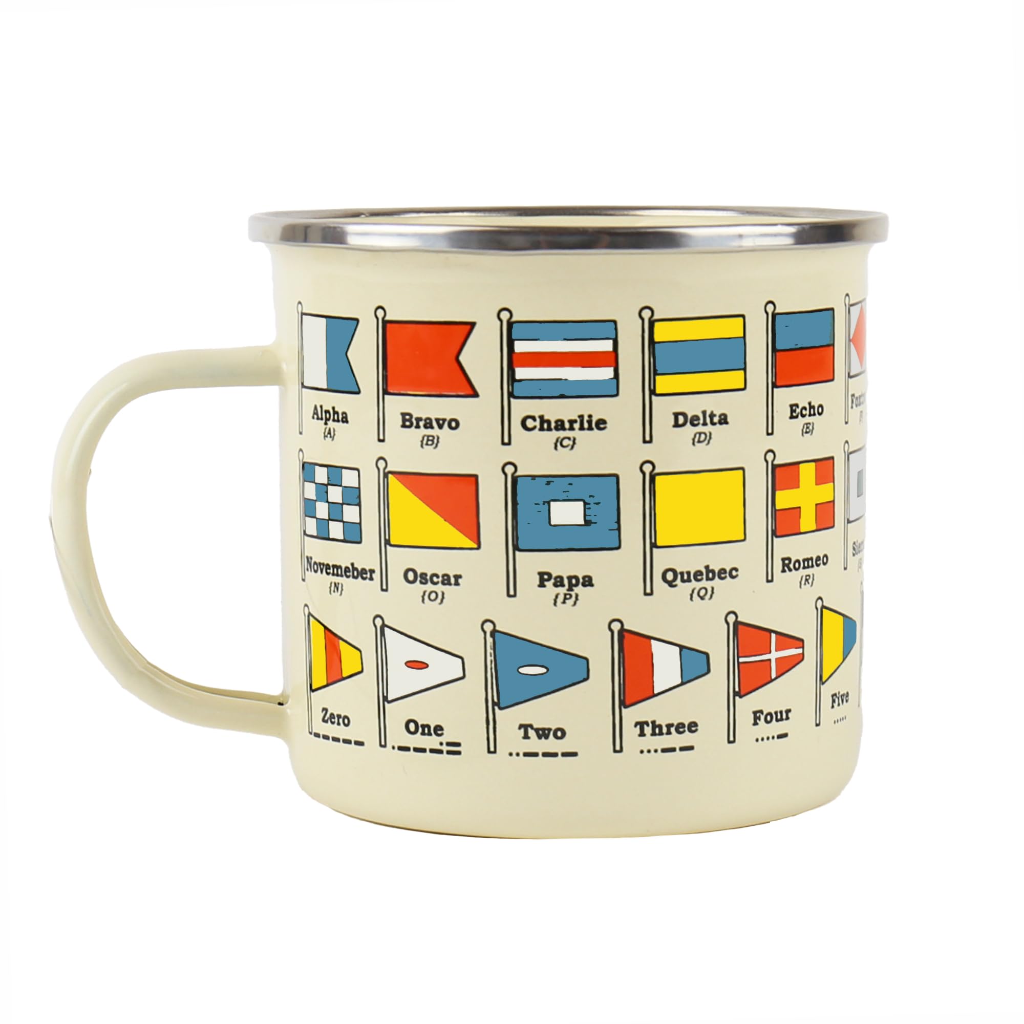 Gift Republic Nautical Flags Enamel Mug, Outdoor Camping Cup, 500 ml Metal Coffee Cup, Sailing Gift Idea Nautical Design