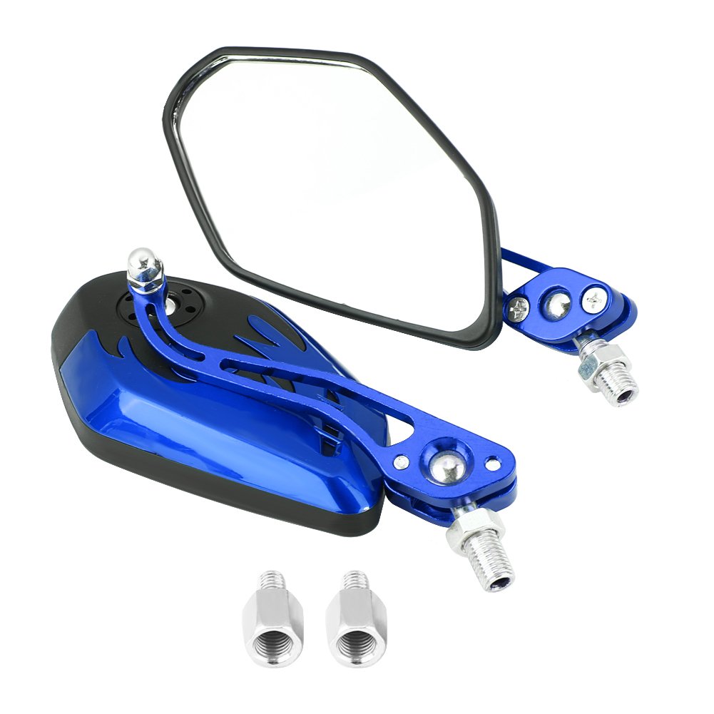 Motorcycle Wing Mirrors, 1 Pair 8mm 10mm Universal Motorcycle Rear View Mirrors Aluminum Alloy Motorbike Side Wing Mirror Mobility Scooter Mirrors Replacement Blue motorcycle mirrors