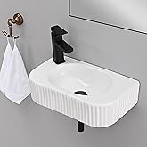 Hiomiestiy Bathroom Vessel Sink Rectangular Wall Mount Sink White Wall Mounted Bathroom Sink with Faucet and Drain White Porc