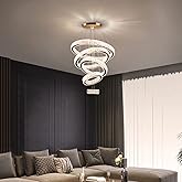 Dixun LED Big Crystal Chandeliers Modern 5 Rings Pendant Light Adjustable Ceiling Light for Bedroom Dinning Room Kitchen (Mul