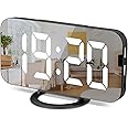 Digital Alarm Clock,6" Large LED Display with Dual USB Charger Ports | Auto Dimmer Mode | Easy Snooze Function, Modern Mirror Desk Wall Clock for Bedroom Home Office for All People (Black)