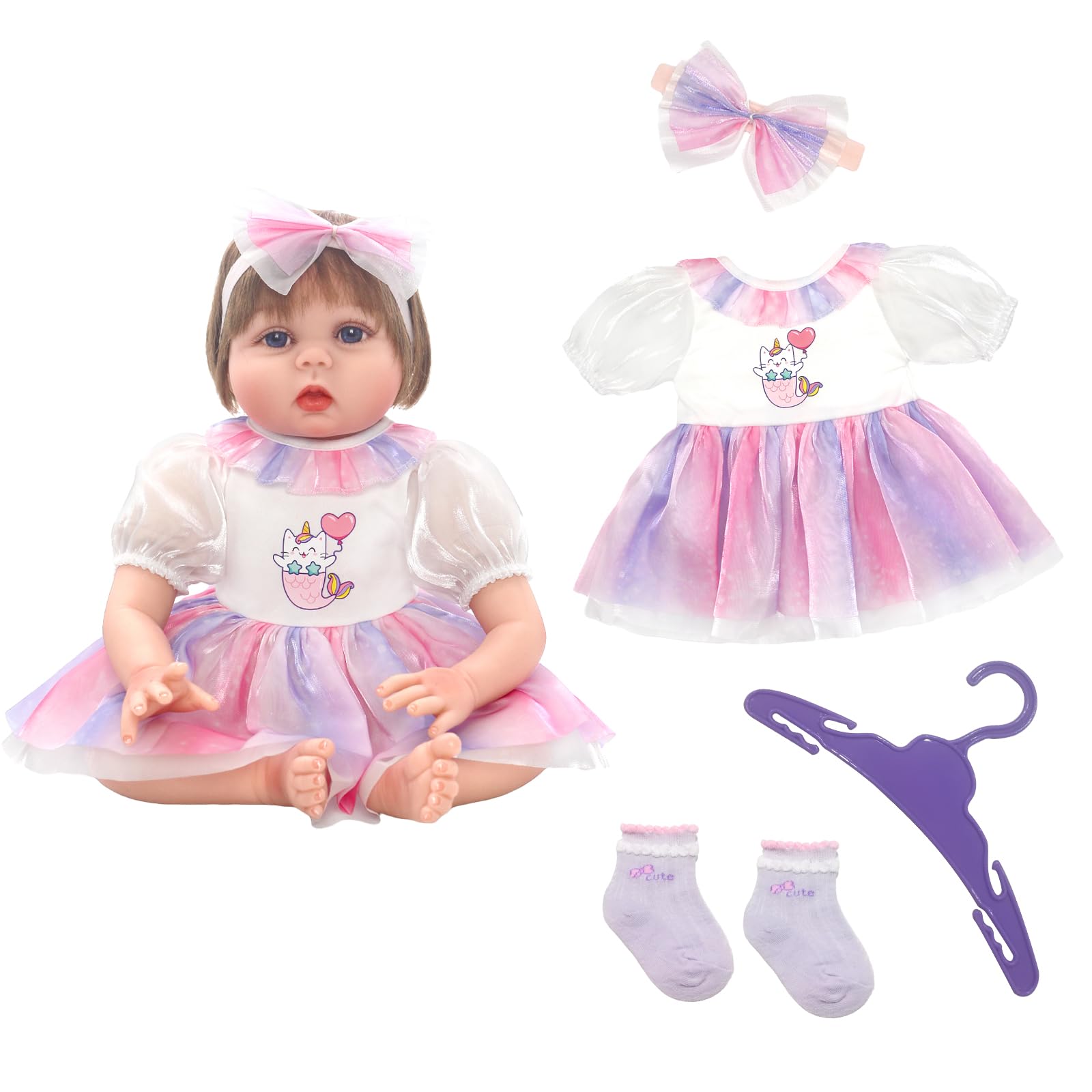 Baby Doll Clothes for 20-22Inch Doll Sweet Doll Clothes Outfits for Baby Girl Pink Tulle Dress Dolls Clothes and Accessories Including Skirt Coat Hanger Pair Socks Bow Headband