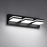 JZEKVN Modern LED Small Bathroom Lights Fixtures(3-Light),Metal Black Acrylic Wall Lighting,Vanity Lights for Bathroom Over Mirror(6000K 16in)