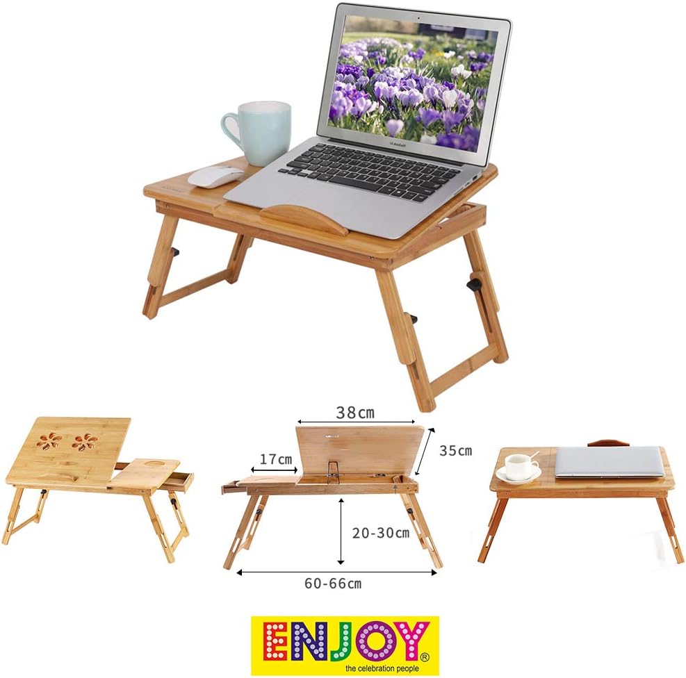 Enjoy Foldable Bamboo Multipurpose Laptop Table with Height Adjustable and Drover.