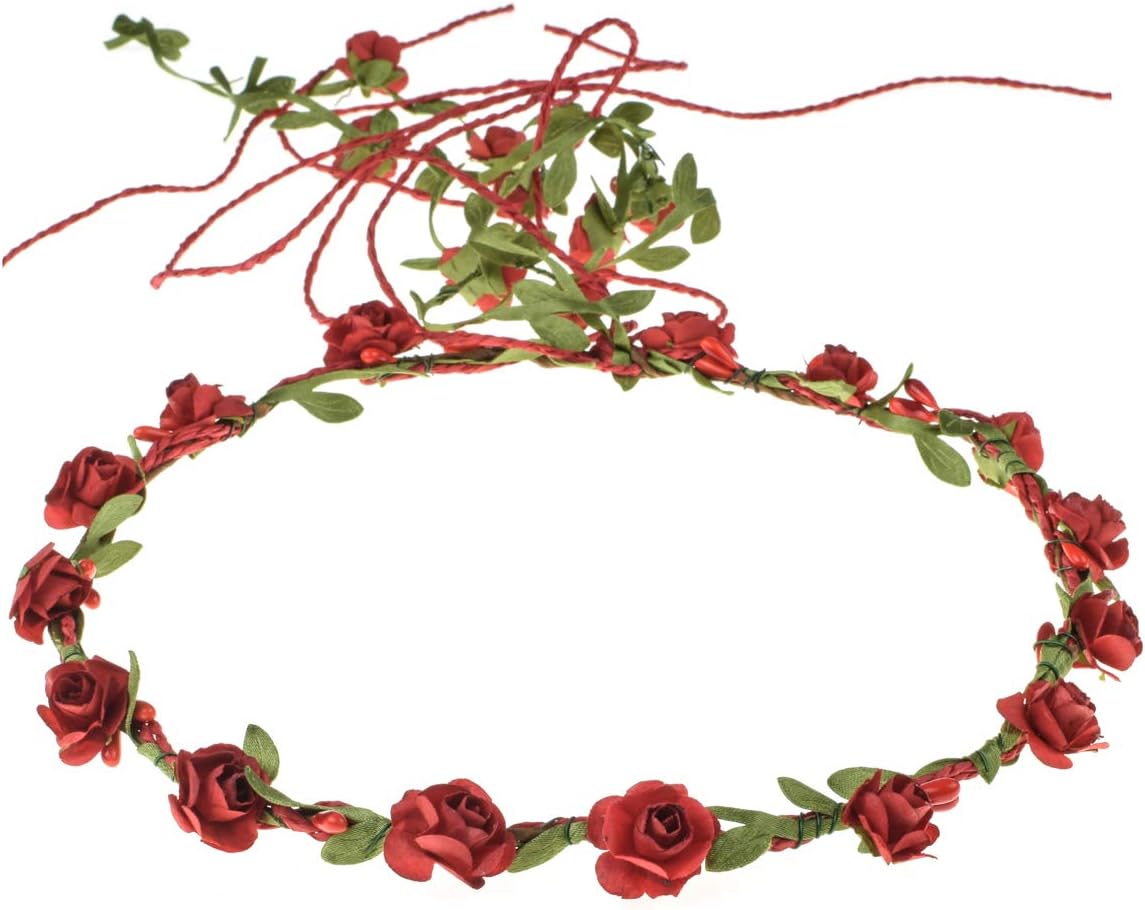 Accesyes Floral Headband Women Hair Wreath Flower Girls Crown Baby Show Party Supply (Red)