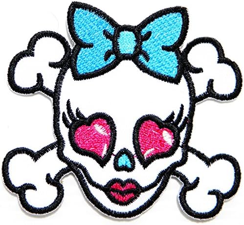 Cross Bone Pink Heart Bow Sugar Baby Skull Ghost Day Of The Death Love Never Die Rockabilly Lady Rider Hippie Punk Tatoo Jacket T-shirt Patch Sew Iron on Embroidered Sign Badge Costume