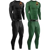 Celfaeree 2 Packs Compression Set Men Thermal Underwear for Men Long Johns for Mens Thermals Top and Bottom Set
