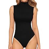 MANGOPOP Tank Top Bodysuit for Women Double Lined Thong Mock Turtle Neck Sleeveless Sexy Body Suit