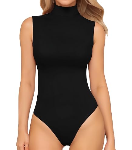 ANCAPELION Women's Sexy Long Sleeve Stretchy Bodysuits Turtleneck
