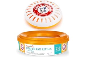 MUNCHKIN A&H Puck Baking Soda Cartridge And A&H Diaper Pail Refill Ring Holds up to 272 Newborn Diapers, 1 PackOdor Eliminator Cartridges Lavender Scent, Baking Soda Puck, Diaper Pail Deodorizer