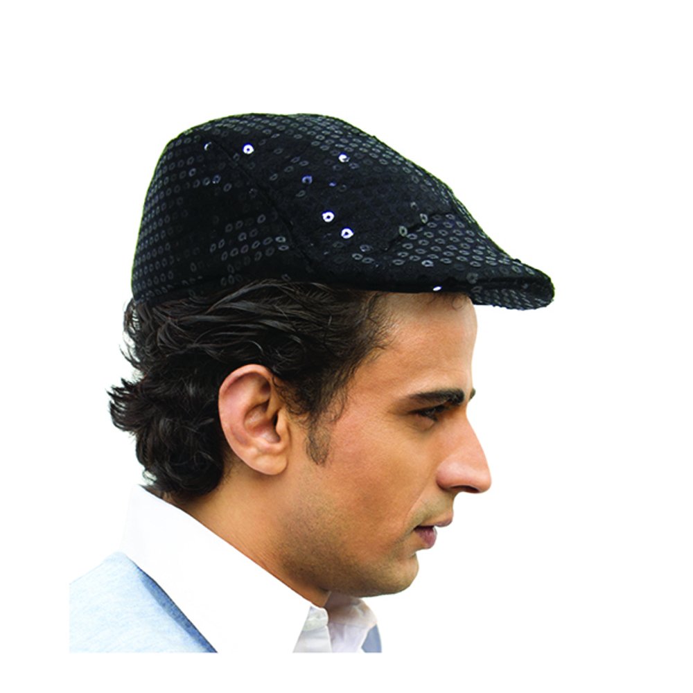 Dress Up America Sequined Flat Cap - Cabbie Hat For Men - Black Sequin Newsboy Flat Cap For Men
