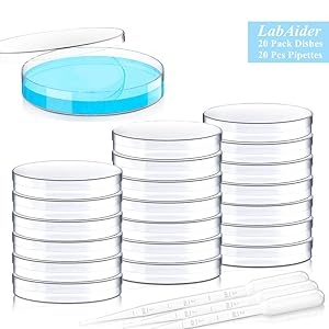 20 Pack Sterile Plastic Petri Dishes with Lid, 90mm Dia x 15mm Deep with 20 Plastic Transfer Pipettes (10Pcs3ml,10Pcs2ml) (90MM)