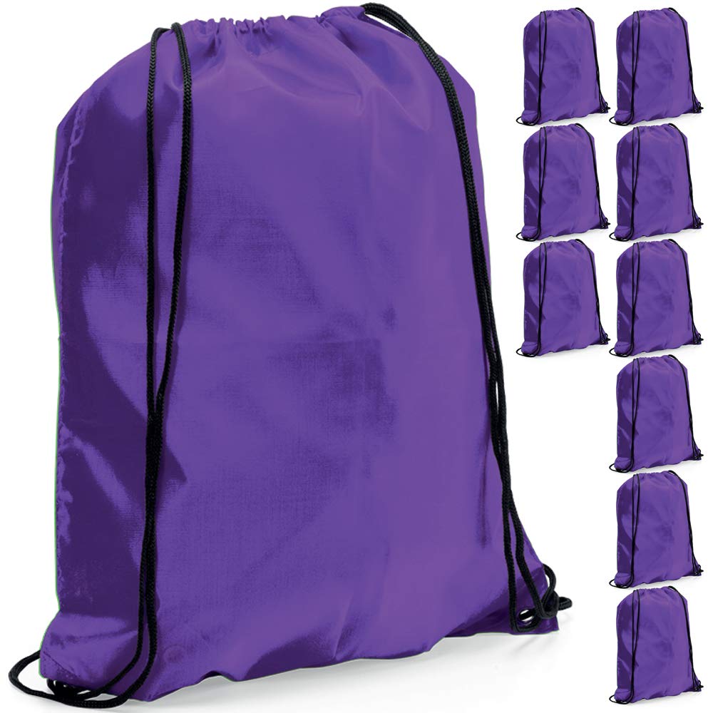 eBuyGB Pack of 10 Plain Polyester Drawstring Backpack, Gym Rucksack, School Sport Bag, PE Kit, Book Bag - Ideal for Printing, Cameo, Heat Transfer Vinyl (Purple), 34 x 42 cm
