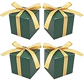 KUPOO 50PCS Favor Boxes,Candy Boxes 2.2x2.2x2.2 Inches Small Gift Boxes with Ribbons for Wedding Baby Shower Decorations Birthday Party Supplies (Green)