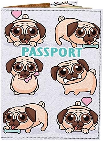 Passport Cover - Holder for Men Women Kids - Designer Vegan Leather Travel Case (Pugs Love)