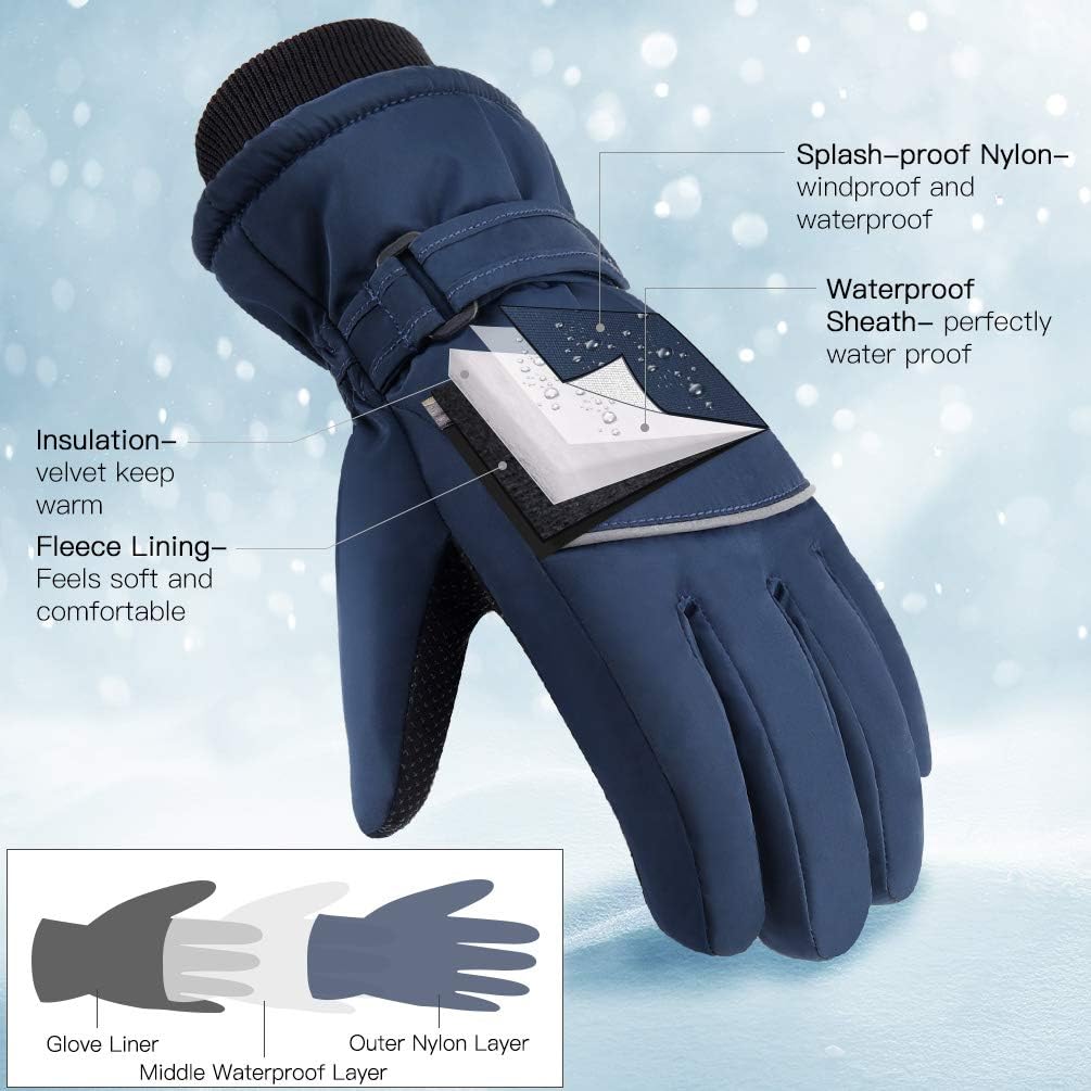 Boys Girls Winter Gloves Kids Ski Snow Snowboard Anti-slip Waterproof Gloves Warm Gloves for Children 6-12 Years Old: Clothing