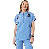 FIGS Montex Scrub Top for Women — Relaxed Fit, Mock Neck, 2 Pockets, Anti-Winkle, 4-Way Stretch