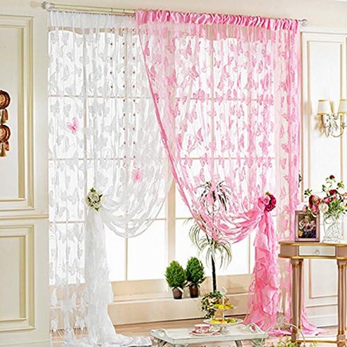 Romantic Butterfly Tassel String Door Curtain Fashion Window Room Divider Valance.(Pink color)